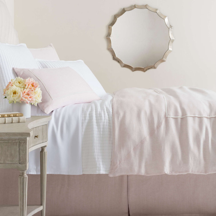Sky Blue Linen Queen Duvet Cover with Piped Edges