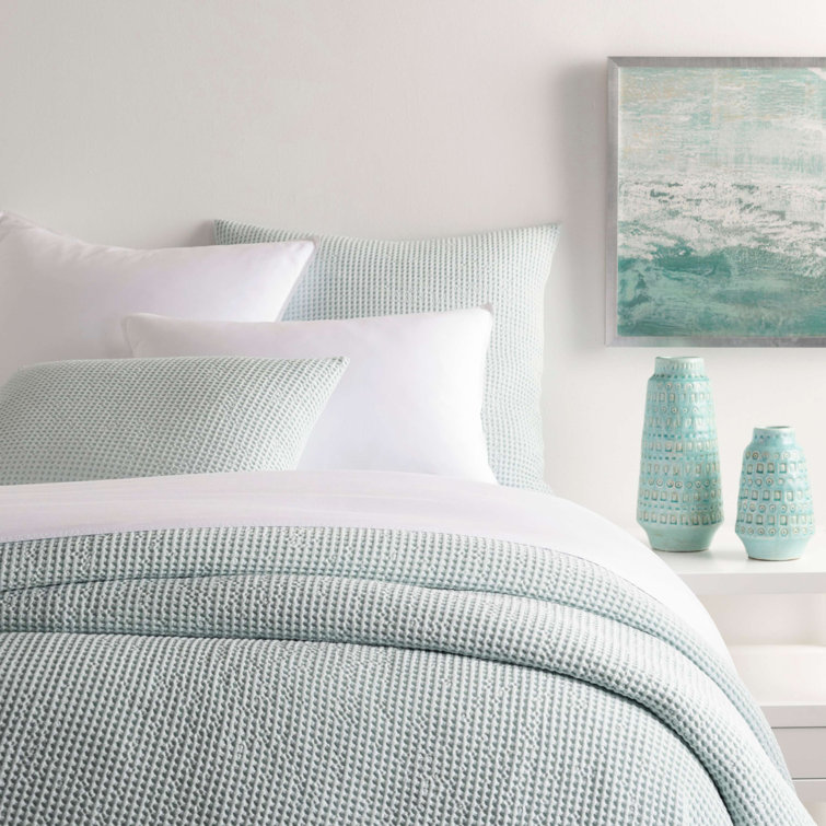 Sky Blue Cotton Waffle Weave Queen Coverlet