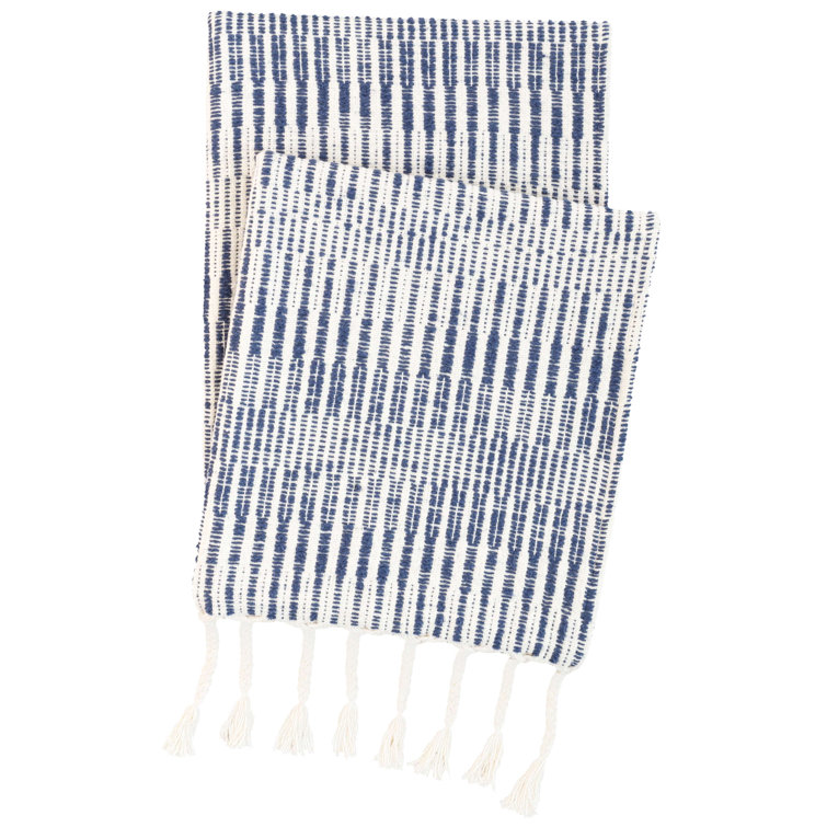 Cozumel Navy and White Handwoven Cotton Tribal Throw Blanket