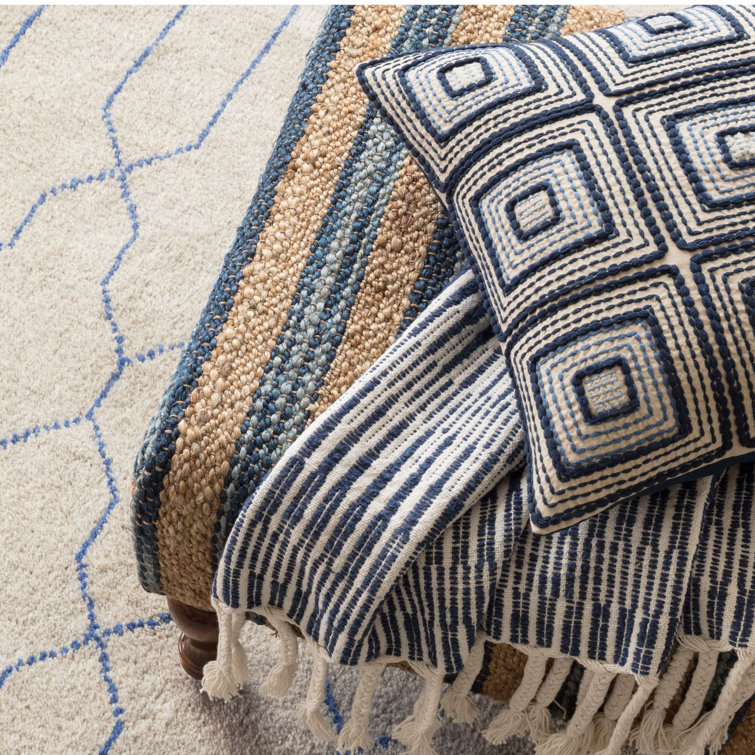 Cozumel Navy and White Handwoven Cotton Tribal Throw Blanket