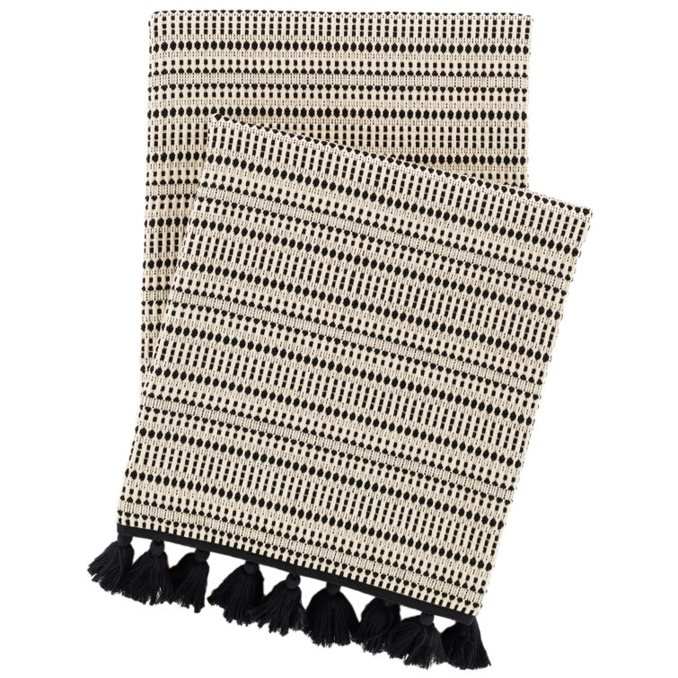 Kumi Reversible Black and White Cotton Jacquard Throw Blanket