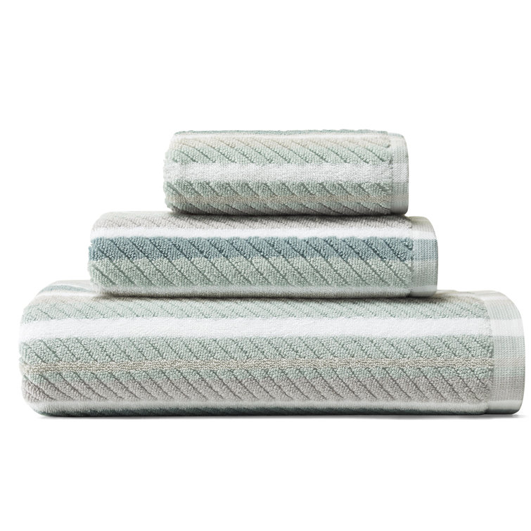 Ocean Bay Blue Cotton Ridged Fingertip Towel Set of Three