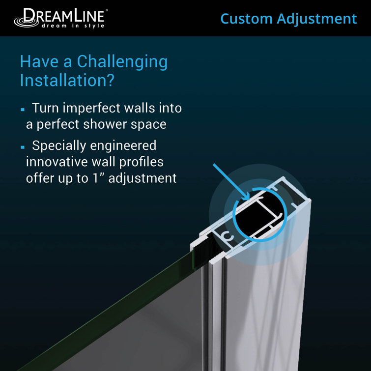 Black Frameless Hinged Shower Door with Clear Glass, 61" x 72"