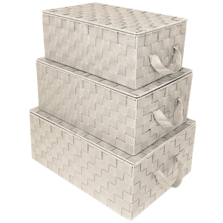 Beige Woven Fabric Storage Basket Set with Lids