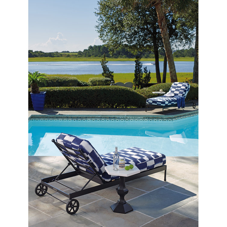 Blue and White Aluminum Chaise Lounge with Cushions