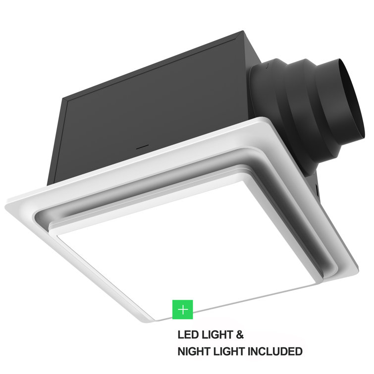 White Ceiling Mount Bathroom Fan with LED Light and Nightlight