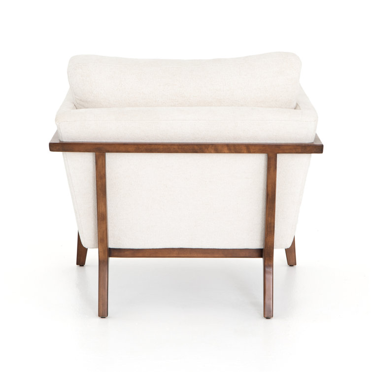 Camargue Cream Ivory Linen and Pecan Birch Wood Accent Chair