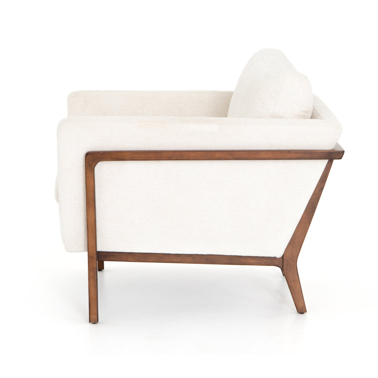 Camargue Cream Ivory Linen and Pecan Birch Wood Accent Chair