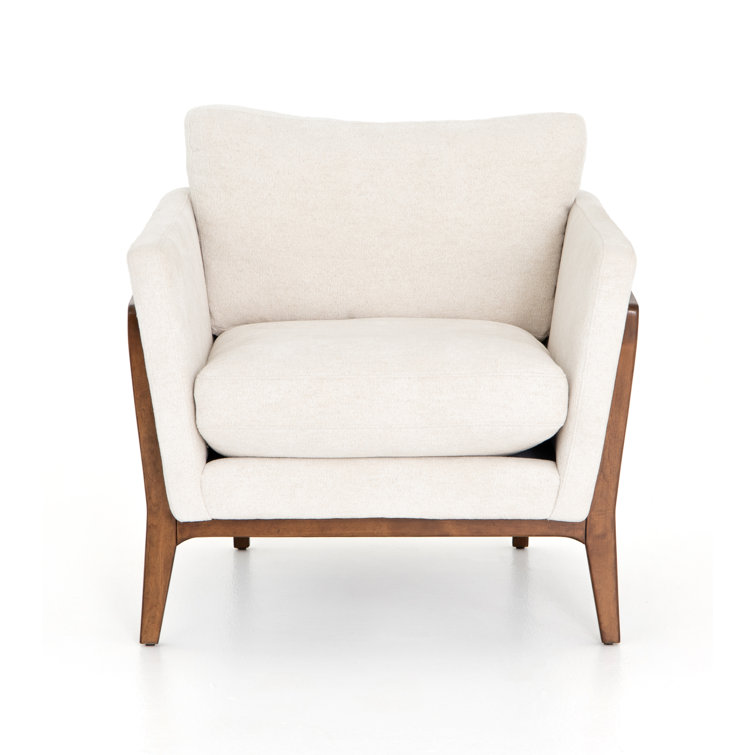Camargue Cream Ivory Linen and Pecan Birch Wood Accent Chair