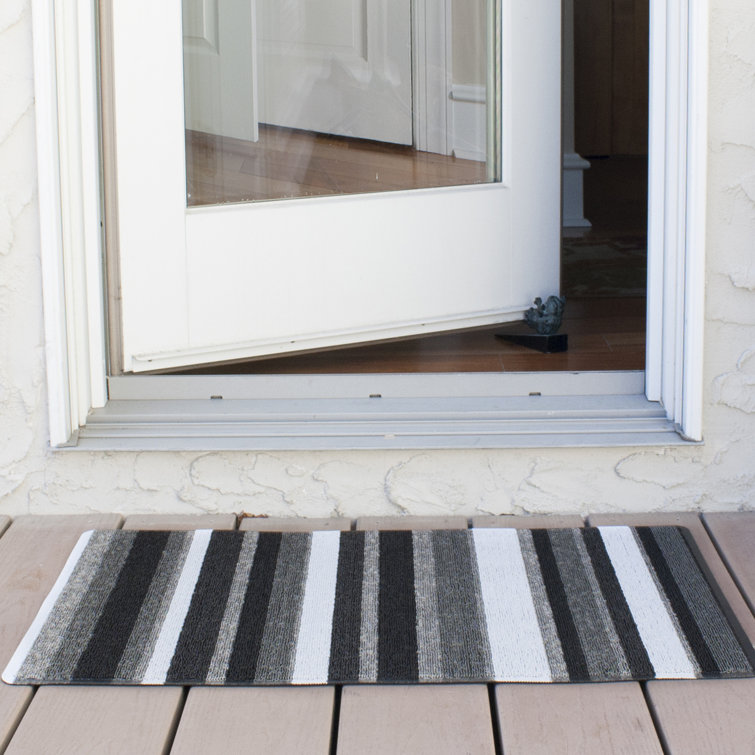 Gray and Black Striped Tufted Outdoor Doormat