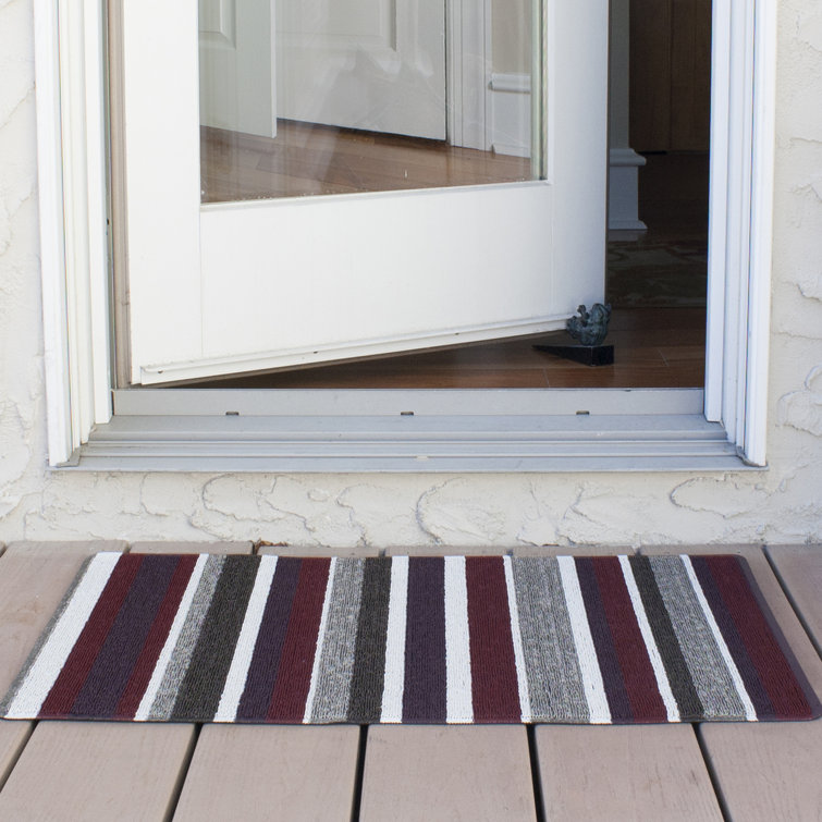 Red and Gray Striped Tufted Outdoor Door Mat, 29" x 18"