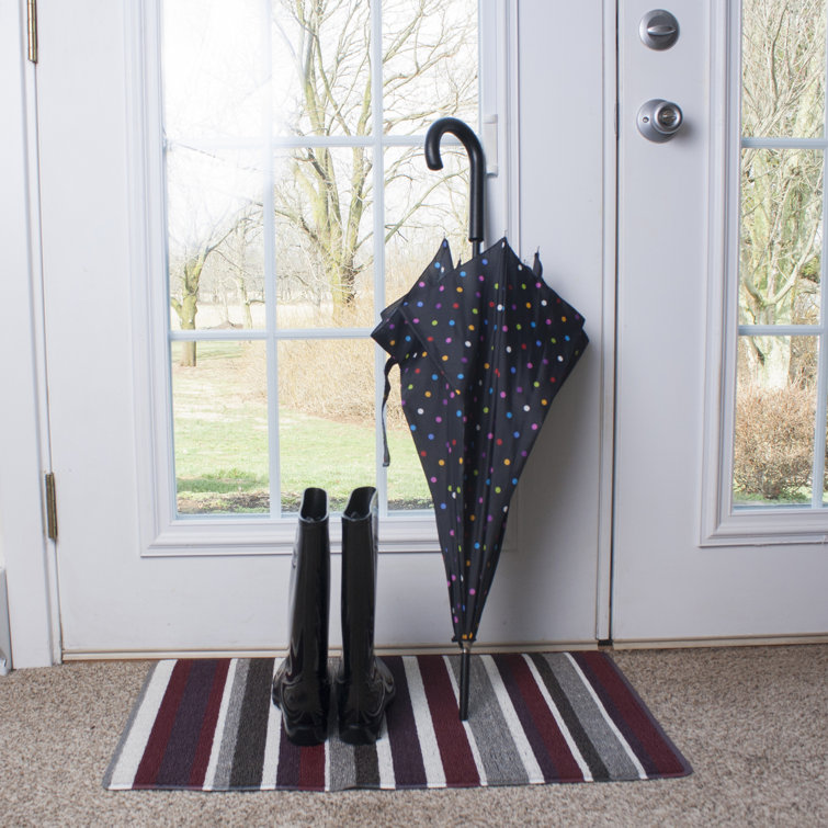 Red and Gray Striped Tufted Outdoor Door Mat, 29" x 18"