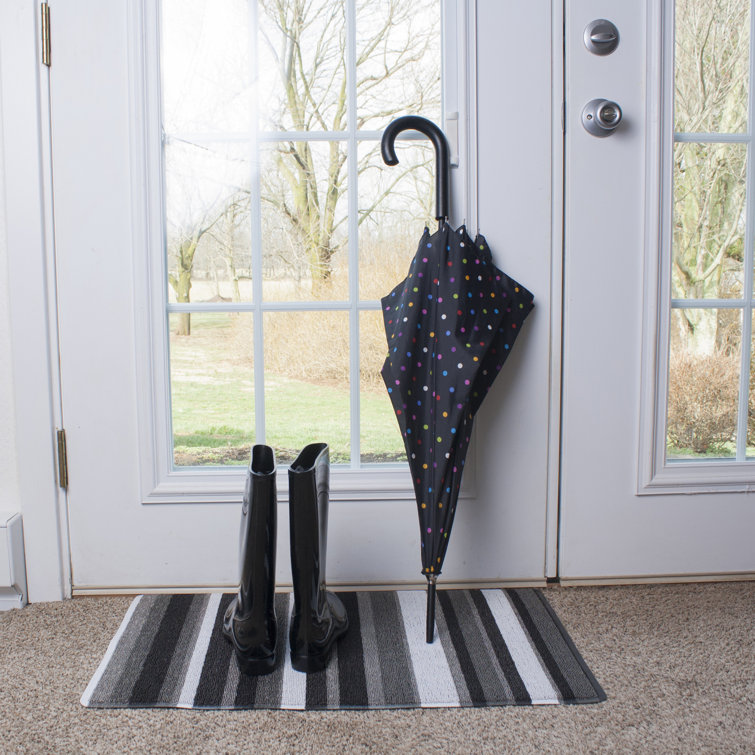 Gray and Black Striped Tufted Outdoor Doormat