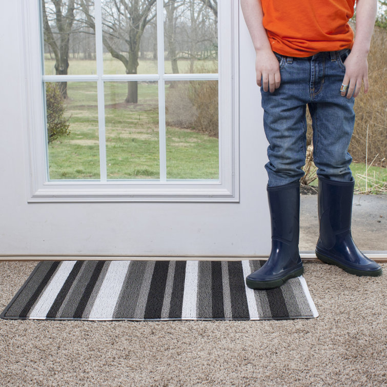 Gray and Black Striped Tufted Outdoor Doormat