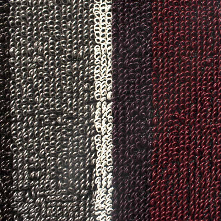 Red and Gray Striped Tufted Outdoor Door Mat, 29" x 18"