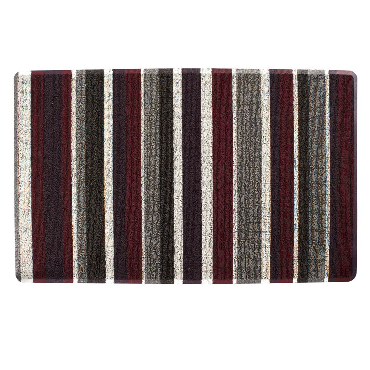 Red and Gray Striped Tufted Outdoor Door Mat, 29" x 18"