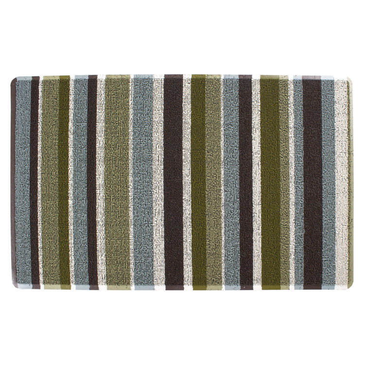 Green and Blue Striped Tufted Outdoor Door Mat 29" x 18"