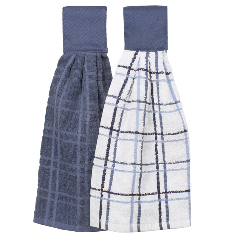 Federal Blue Cotton Terry Kitchen Towel Set with Hook-and-Loop Closure