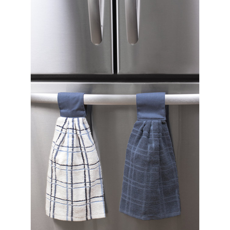 Federal Blue Cotton Terry Kitchen Towel Set with Hook-and-Loop Closure