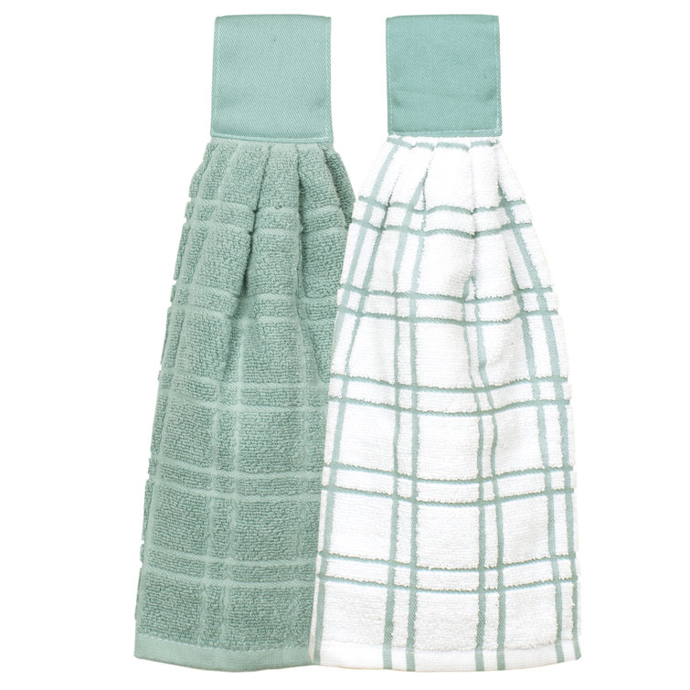 Dew Green and White Cotton Terry Kitchen Towel Set