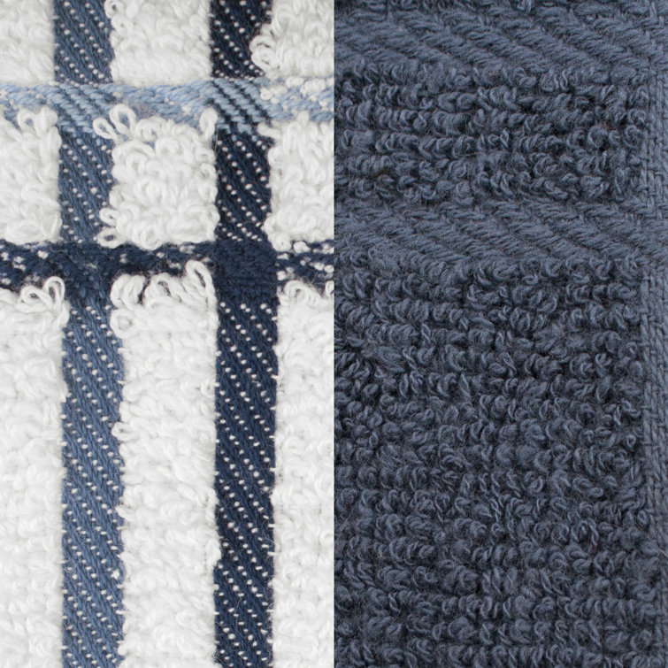Federal Blue Cotton Terry Kitchen Towel Set with Hook-and-Loop Closure
