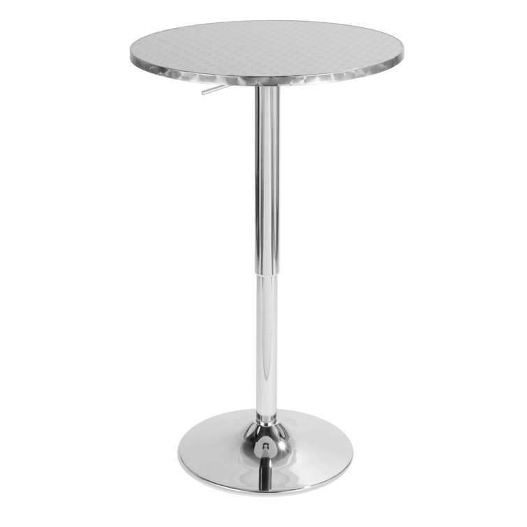 Adjustable Chrome Metal and Grey Faux Leather Bistro Bar Set - 3 Piece