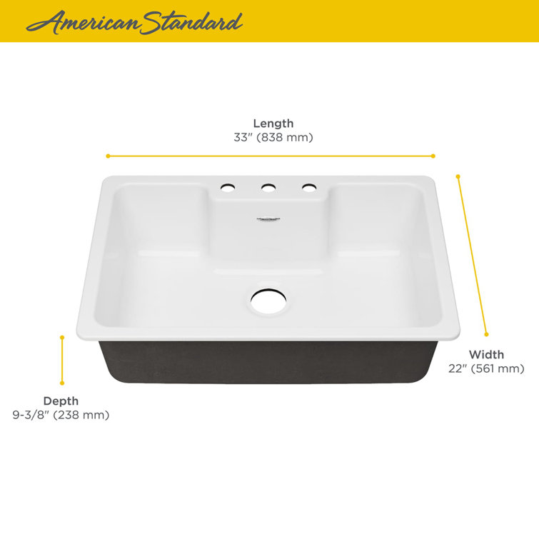 Quince 33'' White Glossy Cast Iron Drop-In Single Bowl Kitchen Sink
