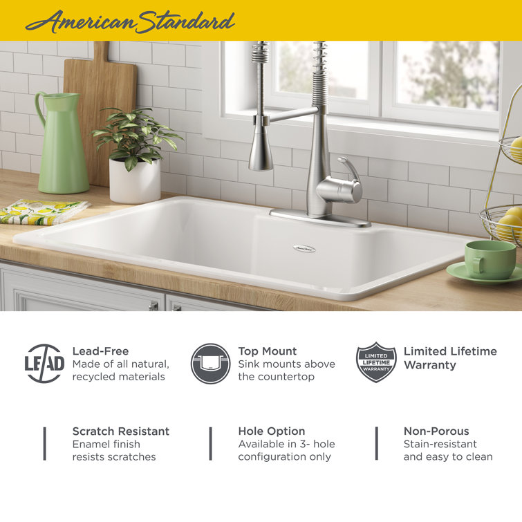 Quince 33'' White Glossy Cast Iron Drop-In Single Bowl Kitchen Sink
