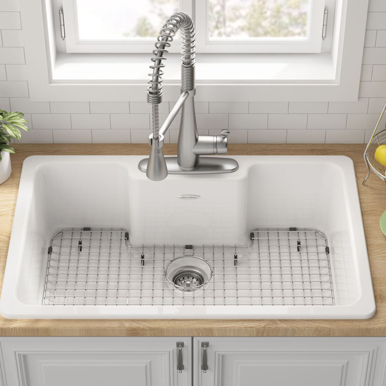 Quince 33'' White Glossy Cast Iron Drop-In Single Bowl Kitchen Sink