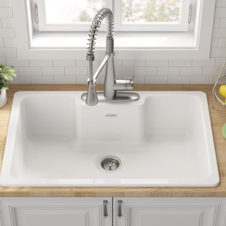 Quince 33'' White Glossy Cast Iron Drop-In Single Bowl Kitchen Sink