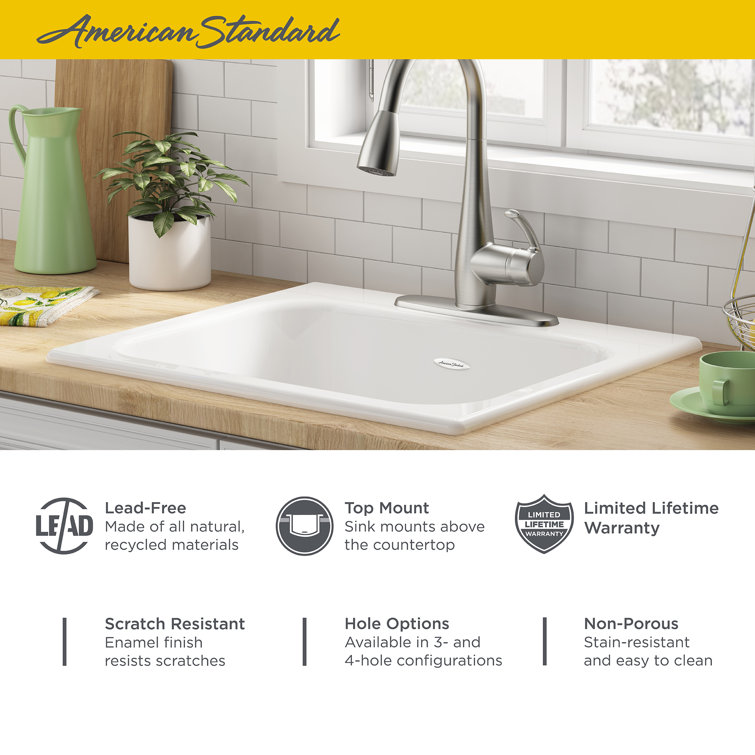 Quince 25'' White Cast Iron Single Bowl Drop-In Kitchen Sink