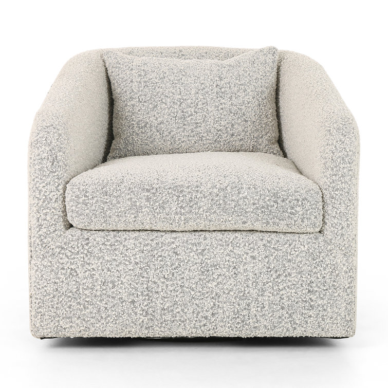 Domino White Leather Swivel Chair with Plush Pillow