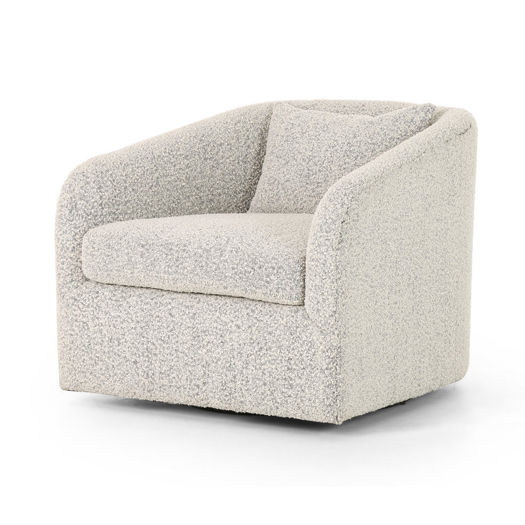 Domino White Leather Swivel Chair with Plush Pillow