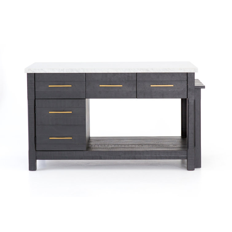 Elegant Black Acacia and White Marble 60" Kitchen Island