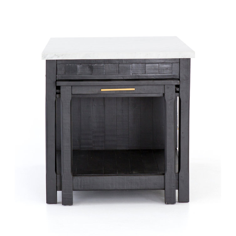 Elegant Black Acacia and White Marble 60" Kitchen Island