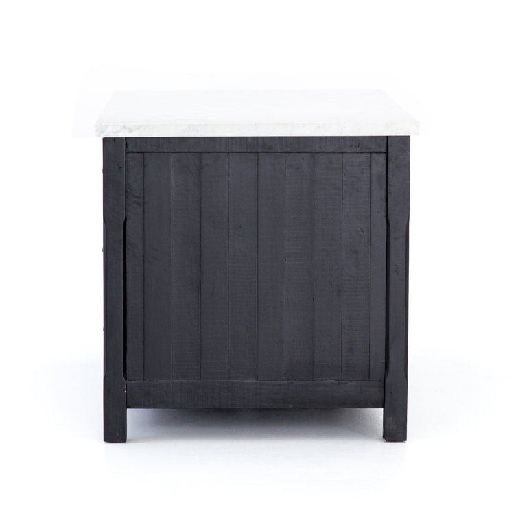Elegant Black Acacia and White Marble 60" Kitchen Island