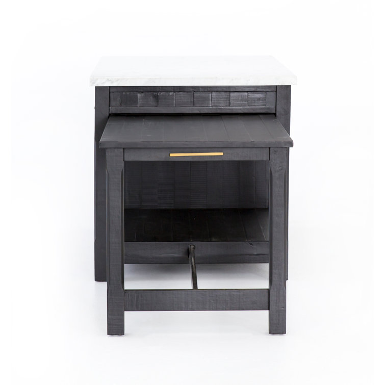 Elegant Black Acacia and White Marble 60" Kitchen Island