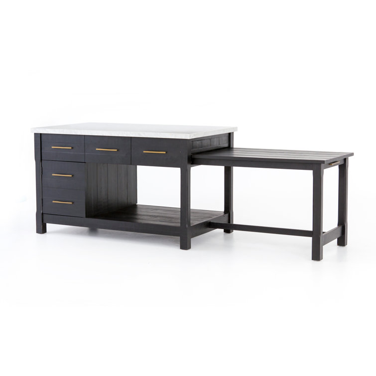 Elegant Black Acacia and White Marble 60" Kitchen Island