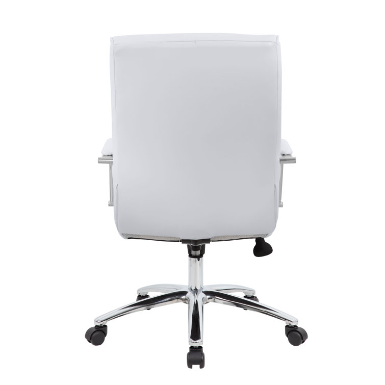 White Leather Executive Swivel Office Chair with Chrome Base
