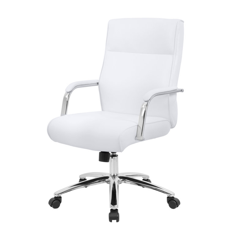 White Leather Executive Swivel Office Chair with Chrome Base