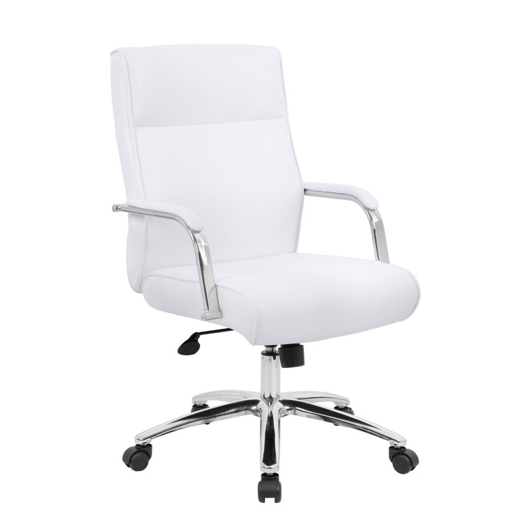 White Leather Executive Swivel Office Chair with Chrome Base