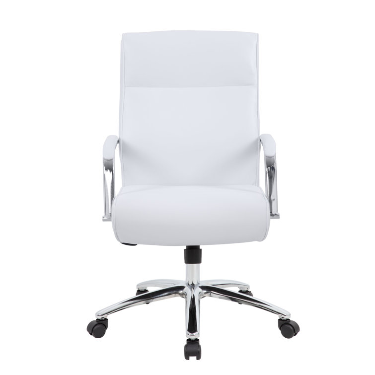 White Leather Executive Swivel Office Chair with Chrome Base