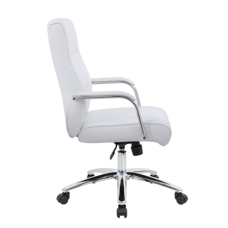 White Leather Executive Swivel Office Chair with Chrome Base