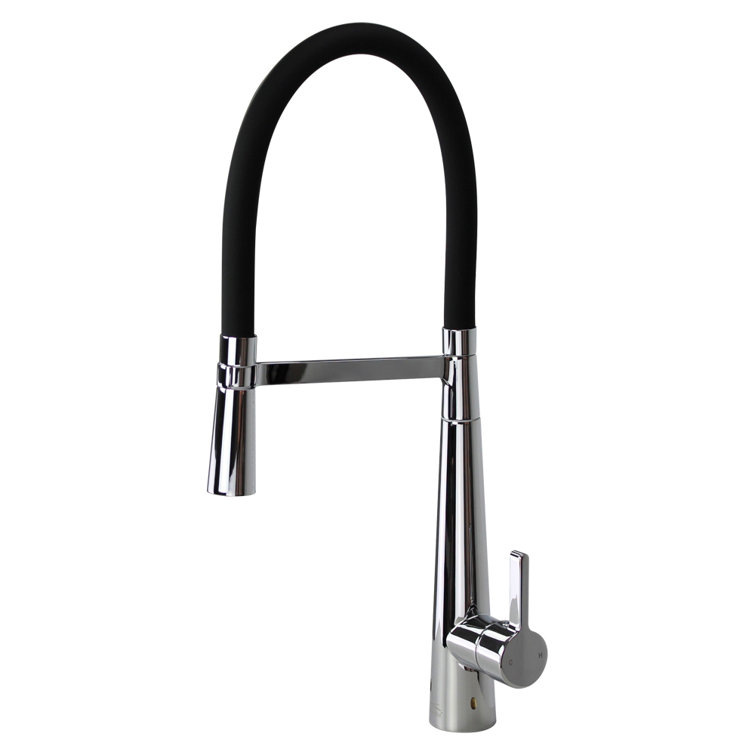 Polished Chrome and Black Single Handle Pull-down Kitchen Faucet