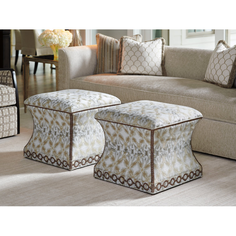 Lexington 22'' Gray Square Ottoman with Gold Tipping and Walnut Accents