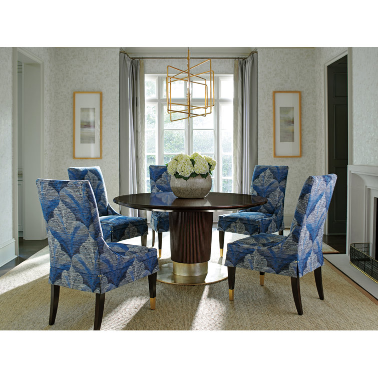 Waldorf 60" Round Walnut & Marble Dining Table with Silver Accents