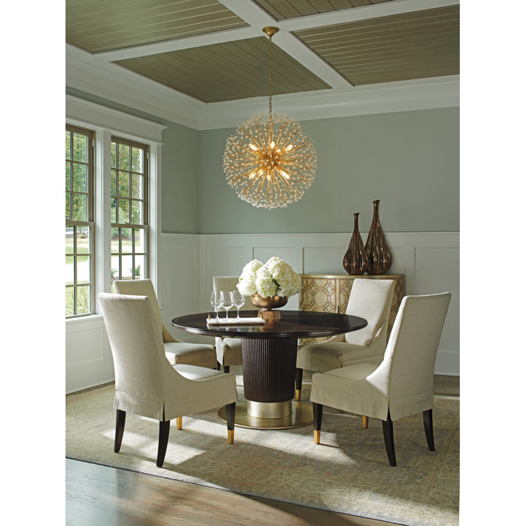 Waldorf 60" Round Walnut & Marble Dining Table with Silver Accents