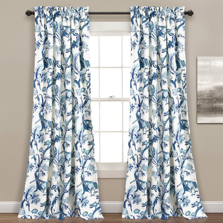 Dolores Blue Floral Polyester Room Darkening Window Panels