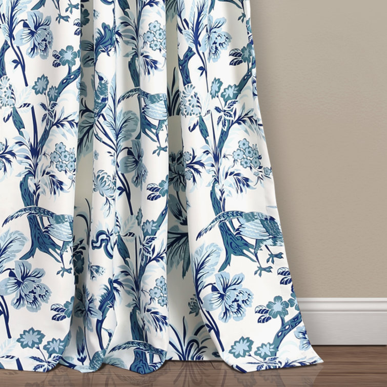 Dolores Blue Floral Polyester Room Darkening Window Panels