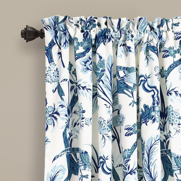 Dolores Blue Floral Polyester Room Darkening Window Panels